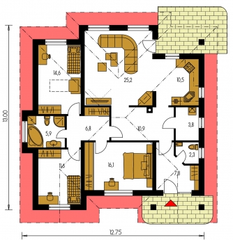 Mirror image | Floor plan of ground floor - BUNGALOW 53